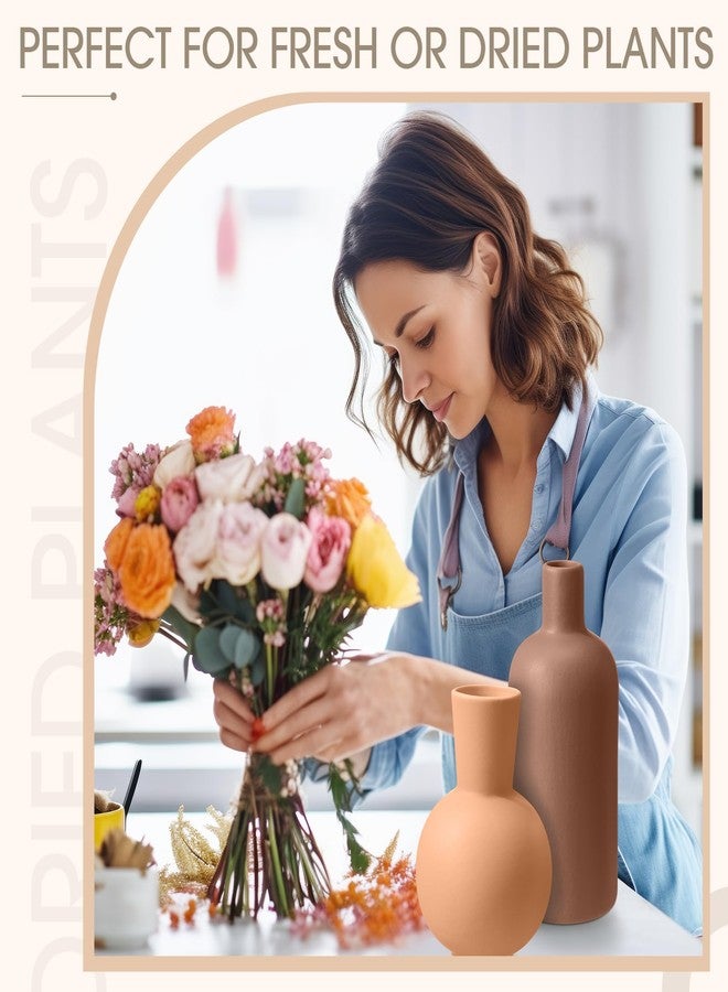 Ferrochef 8 Pcs Ceramic Vase Set Home Decor Rustic Modern Farmhouse Neutral Boho Pottery Terracotta Vases for Pampas Grass Bouquet Dried Fresh Flowers, Shelf, Entryway Bedroom Minimalism Decor - Image 5